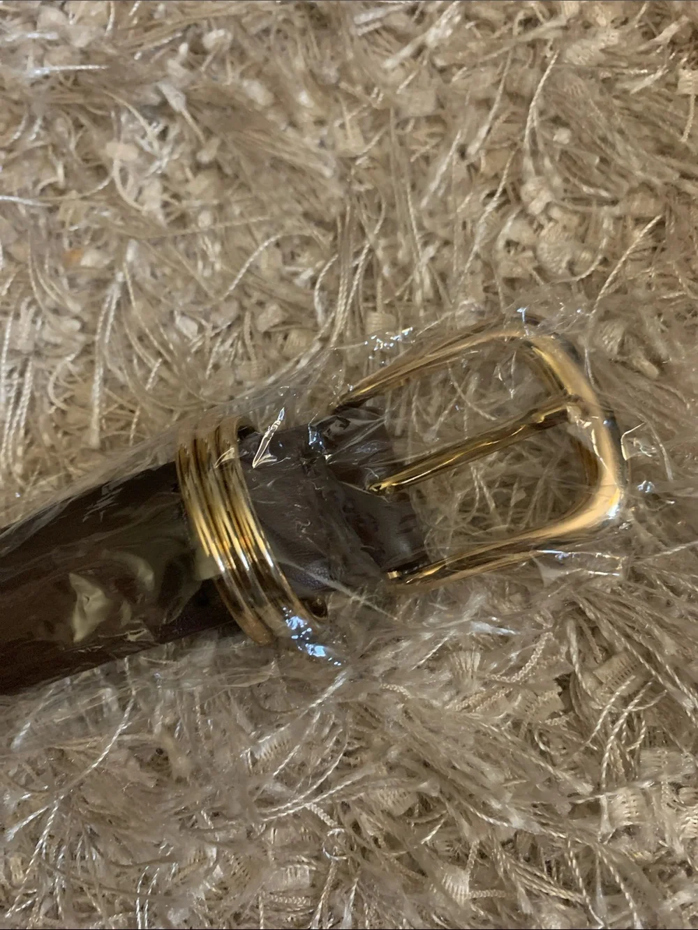 Dark Brown Leather Dress Belt with Gold Buckle - size probably XS see pics